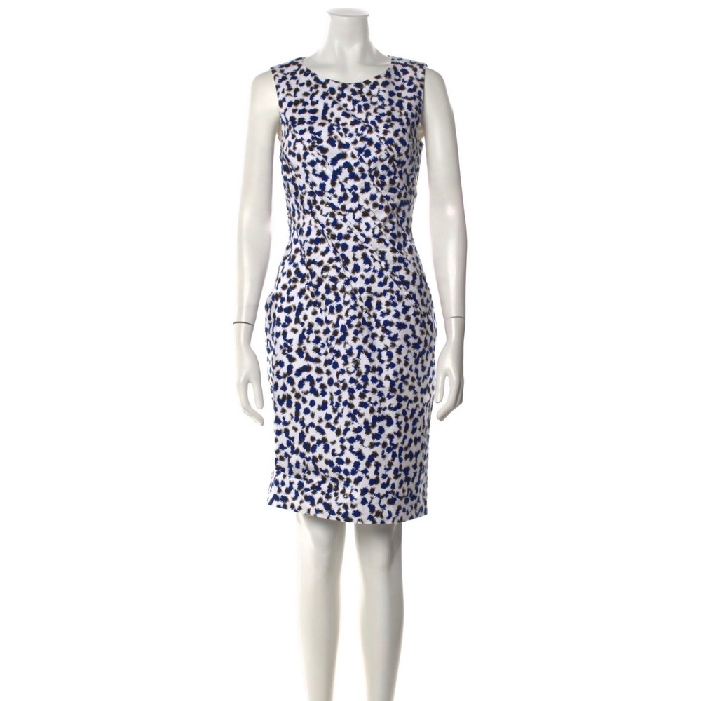 Oscar De La Renta Ruched Front Animal Print Dress Sz 6 Blue EUC Luxury Designer